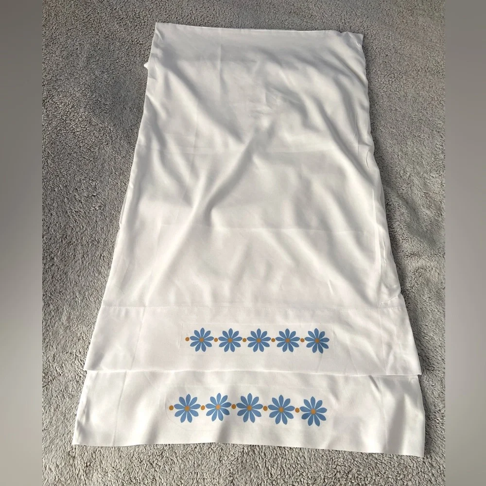 (2) White Pillowcase with Blue Floral Design